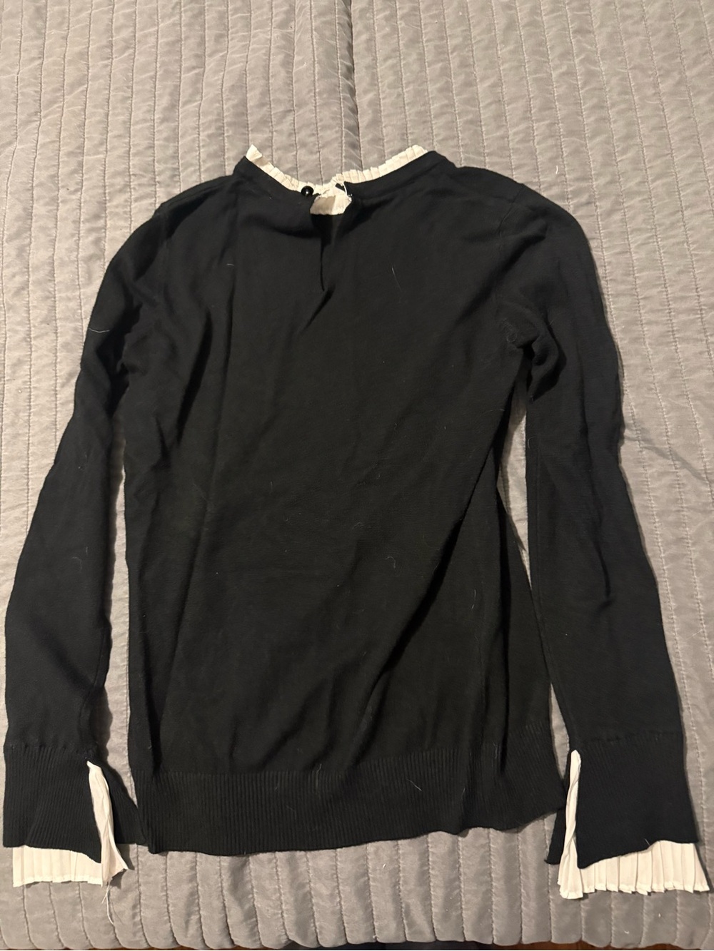 Milano Black Sweater with Cream Ruffle Trim